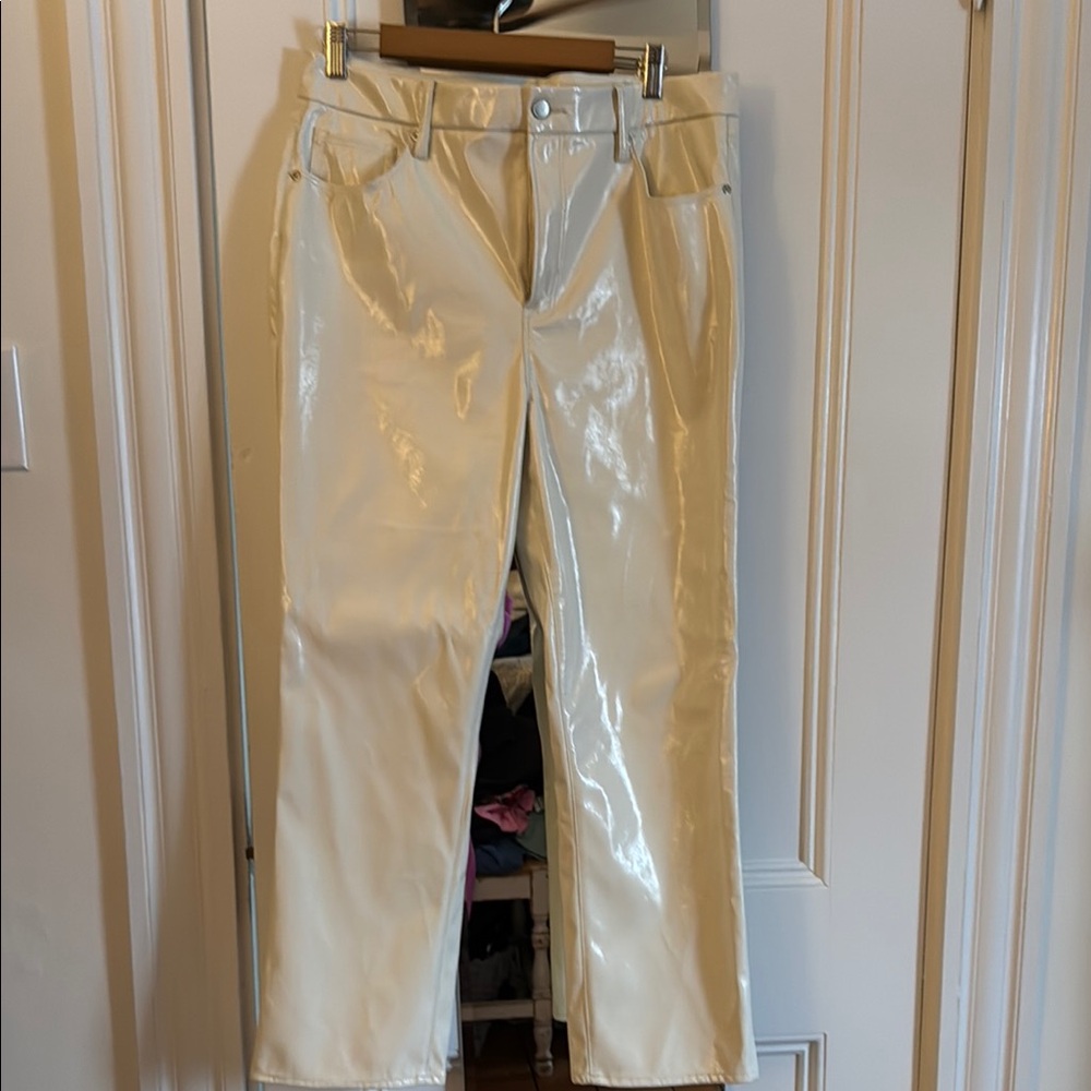 Good American Cream Faux Leather Pants
